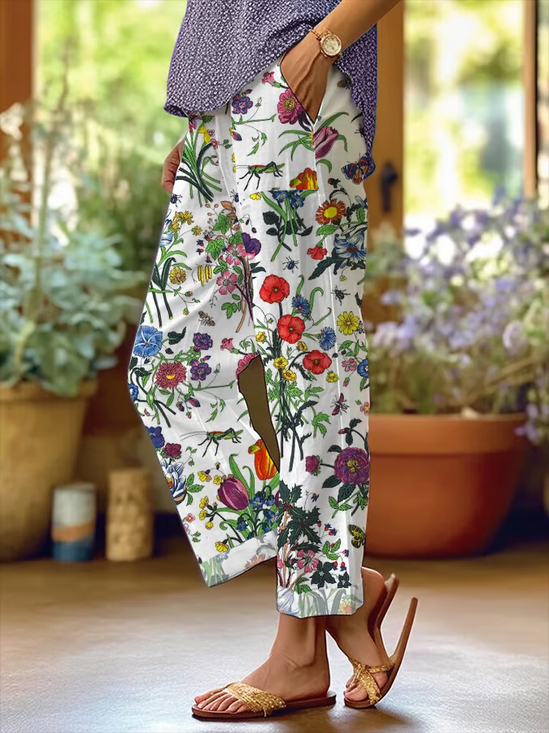 Women Floral Long Pants Casual Spring/Fall Trousers