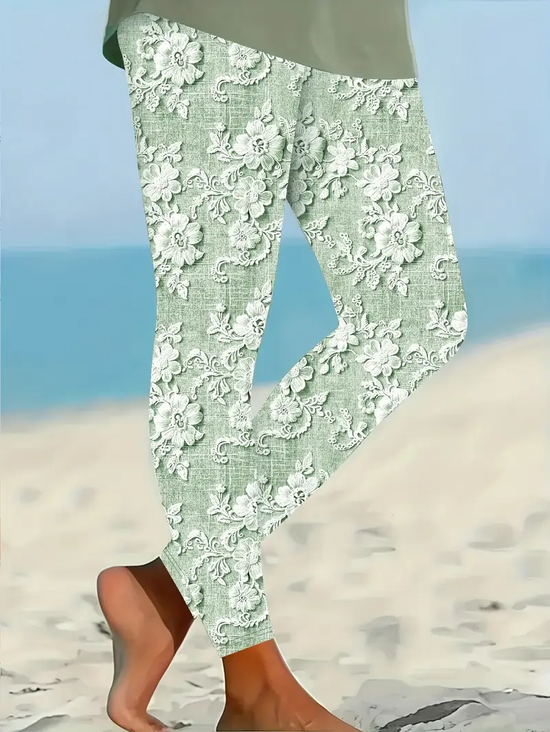 Women Floral Casual All Season Printing Long Leggings