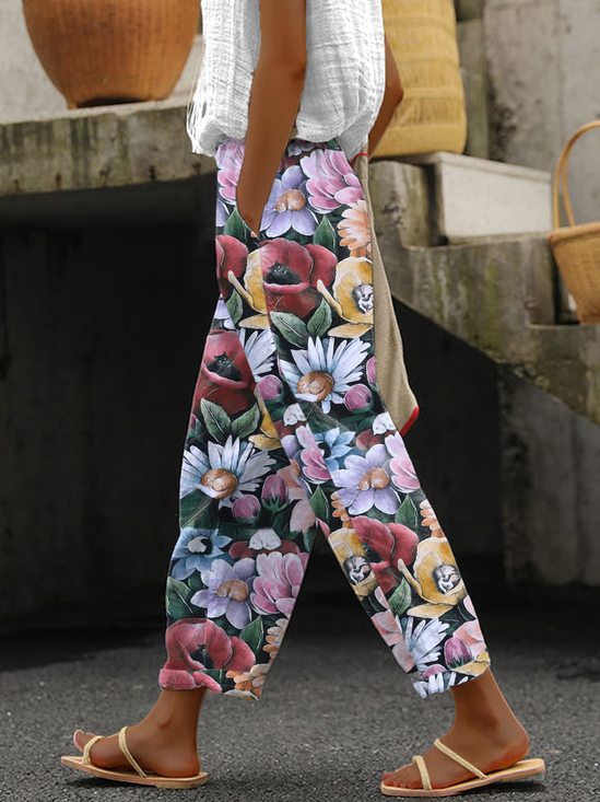 Women Floral Long Pants Casual Spring/Fall Trousers