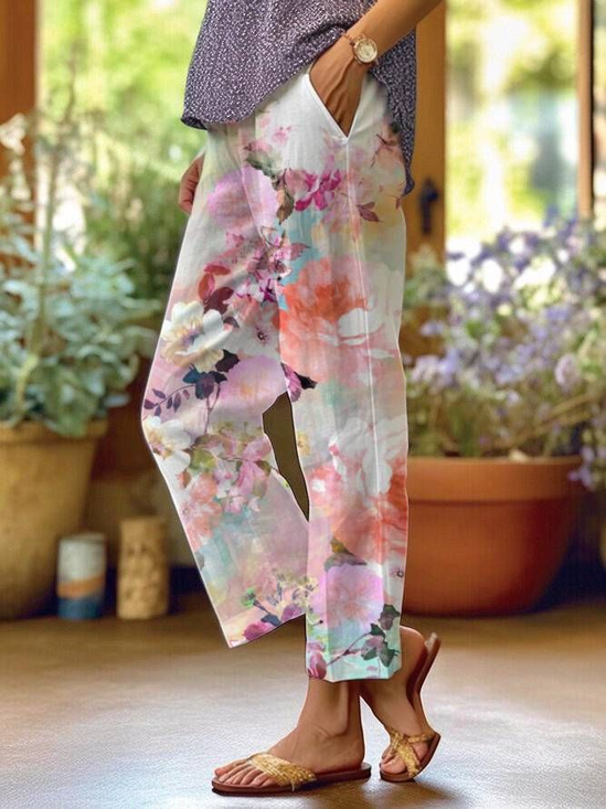 Women Floral Long Pants Casual Spring/Fall Trousers