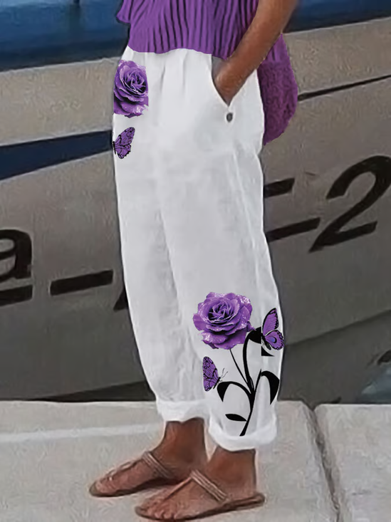 Women Floral Long Pants Casual Spring/Fall Trousers