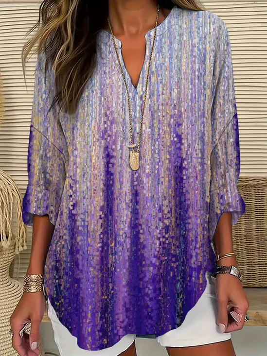 Women Abstract Long Sleeve Blouse Spring/Fall Printing V Neck Daily Casual Top