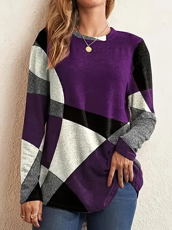 Women Abstract Long Sleeve Tee T-shirt Crew Neck Printing Casual Spring/Fall Graphic Tee Top