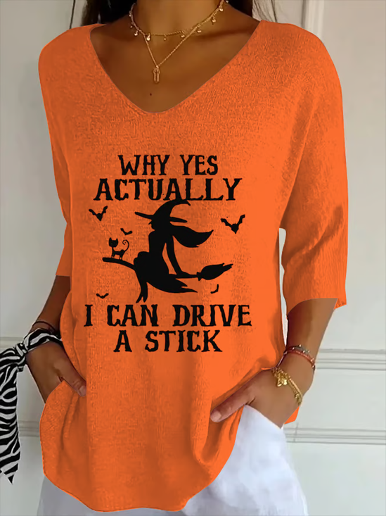 Women Halloween Three Quarter Sleeve Tee T-shirt V Neck Vintage Spring/Fall Top
