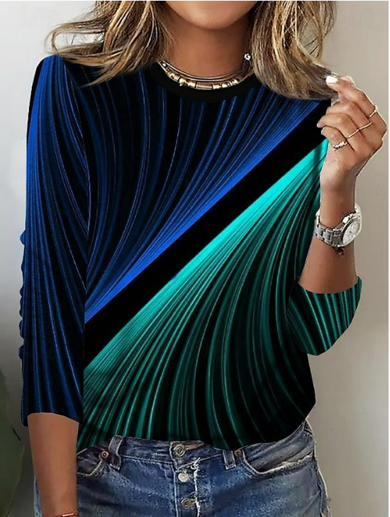 Women Abstract Long Sleeve Tee T-shirt Crew Neck Printing Casual Spring/Fall Graphic Tee Top
