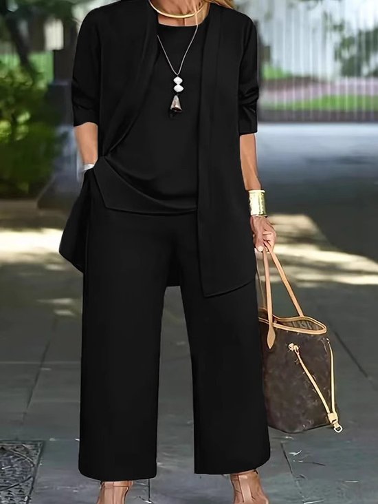 Women Plain Split Joint Matching Outfit Commuting Long Sleeve Casual Spring/Fall Multi-Piece Set Matching Set