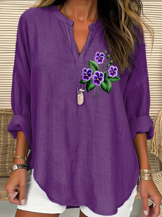 Women Floral Long Sleeve Blouse Spring/Fall Printing V Neck Daily Casual Top