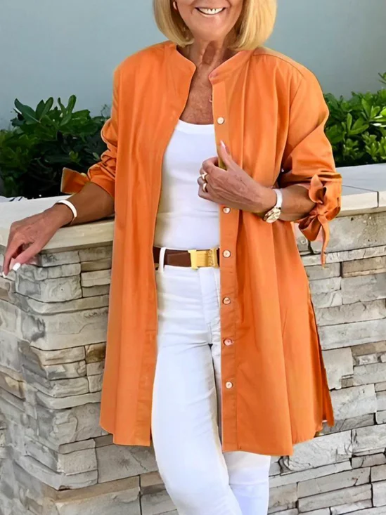 Women Plain Long Sleeve Shirt Spring/Fall Daily Vintage Top