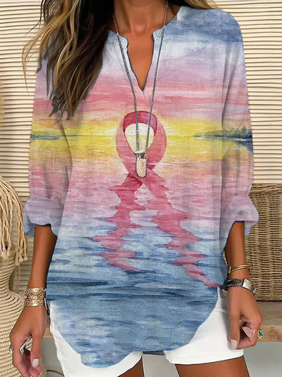 Women Abstract Long Sleeve Blouse Spring/Fall Printing V Neck Daily Casual Top