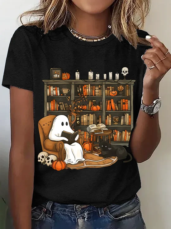 Women Halloween Short Sleeve Tee T-shirt Crew Neck Casual Summer Top