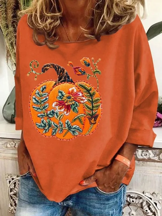 Women Halloween Floral Long Sleeve Tee T-shirt Crew Neck Printing Casual Spring/Fall Graphic Tee Top