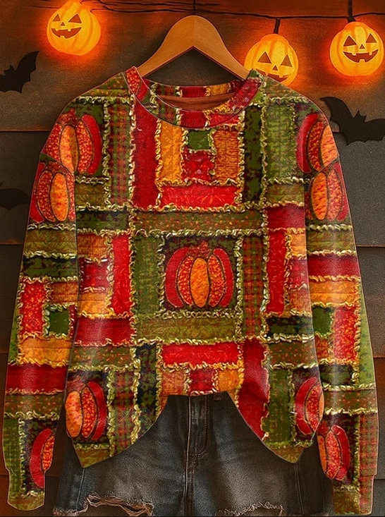 Women Halloween (pumpkin) Crew Neck Printing Casual Spring/Fall Long Sleeve Sweatshirt