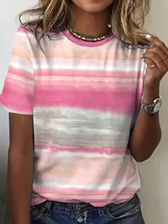 Women Abstract Stripes Short Sleeve Tee T-shirt Crew Neck Printing Casual Summer Graphic Tee Top