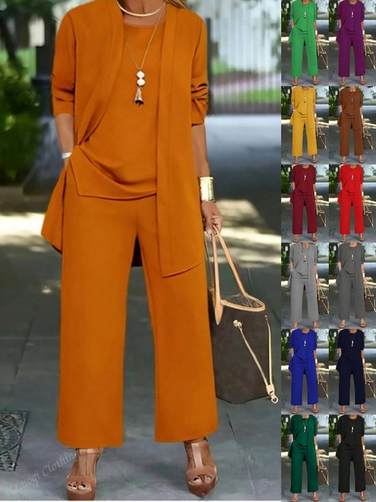 Women Plain Split Joint Matching Outfit Commuting Long Sleeve Casual Spring/Fall Multi-Piece Set Matching Set