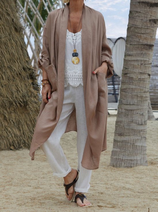 Women Plain Spring/Fall Cover-up Vintage Split Joint Lightweight Cardigan