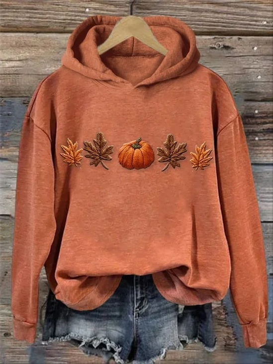 Women Maple Leaf Spring/Fall Printing Long Sleeve Casual Daily Hoodie