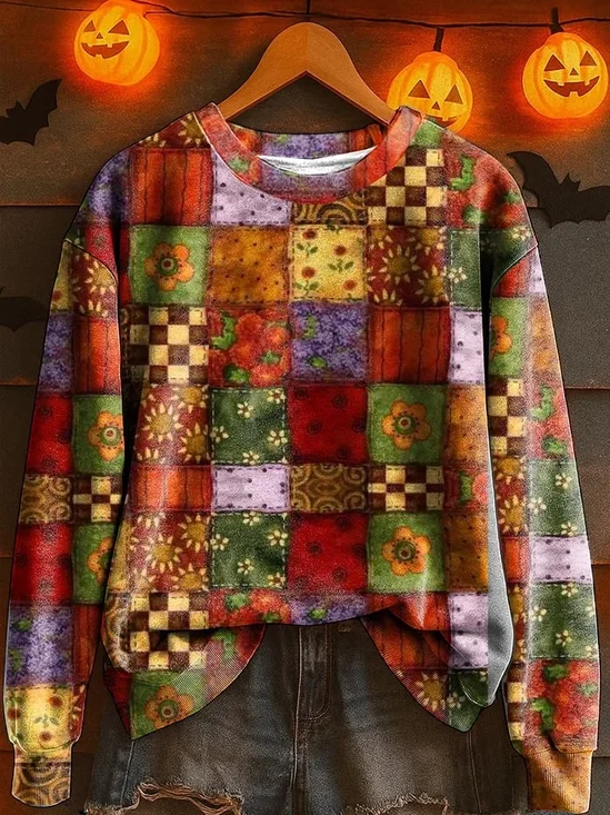 Women Halloween Crew Neck Printing Casual Spring/Fall Long Sleeve Sweatshirt