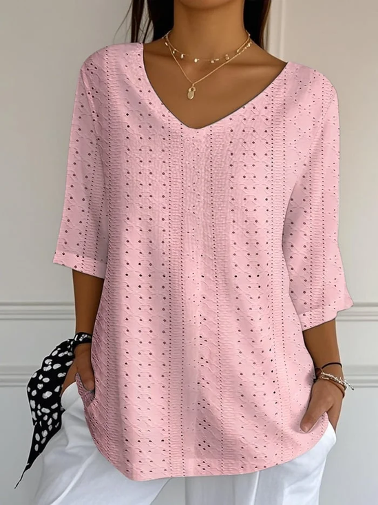 Women Abstract Three Quarter Sleeve Tee T-shirt V Neck Printing Casual Spring/Fall Graphic Tee Top