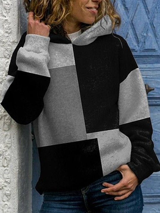 Women Multicolor Block Spring/Fall Printing Long Sleeve Casual Daily Hoodie
