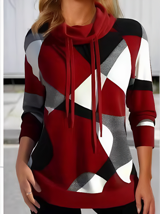Women Geometric Turtleneck Printing Vintage Spring/Fall Long Sleeve Sweatshirt