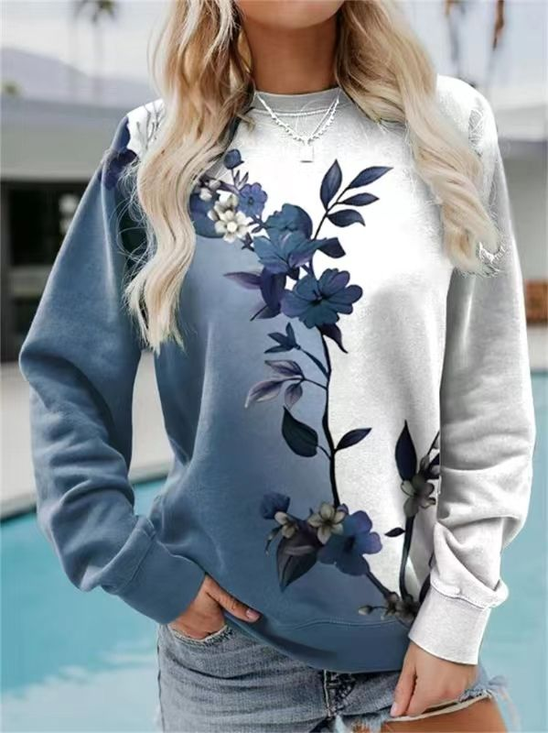 Women Floral Crew Neck Printing Casual Spring/Fall Long Sleeve Sweatshirt