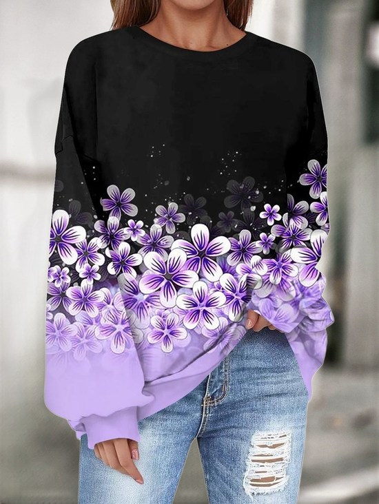 Women Floral Crew Neck Printing Casual Spring/Fall Long Sleeve Sweatshirt