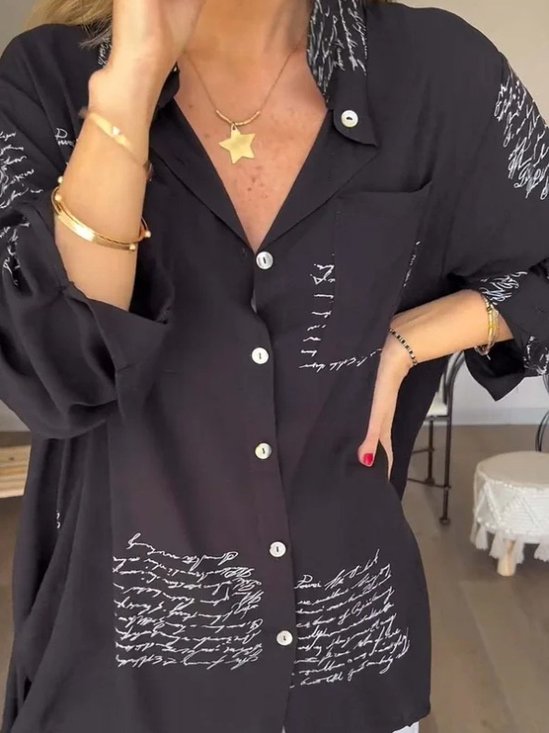 Women Geometric Long Sleeve Shirt Spring/Fall Printing V Neck Daily Casual Top
