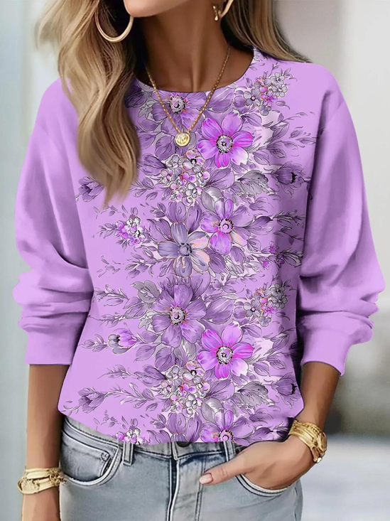 Women Floral Crew Neck Printing Casual Spring/Fall Long Sleeve Sweatshirt