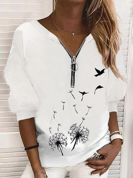 Women Floral Crew Neck Printing Casual Spring/Fall Long Sleeve Sweatshirt