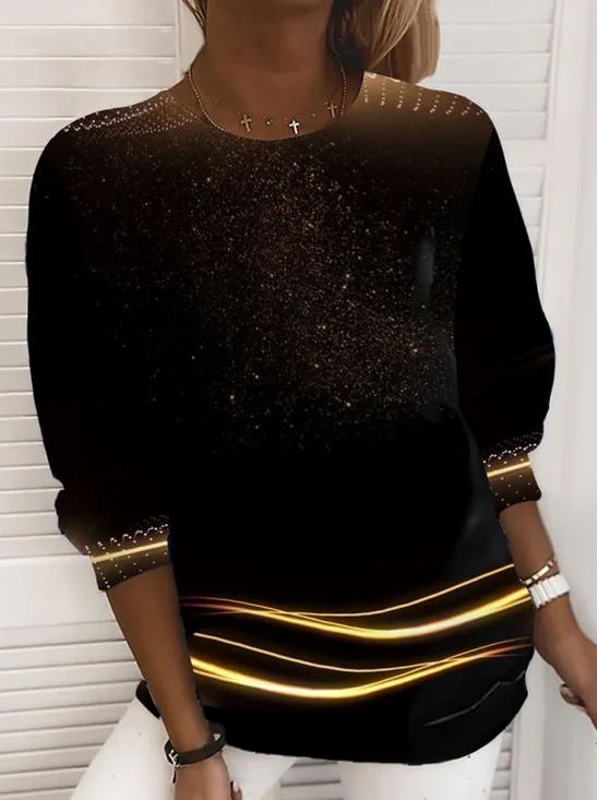 Women Abstract Crew Neck Printing Casual Spring/Fall Long Sleeve Sweatshirt