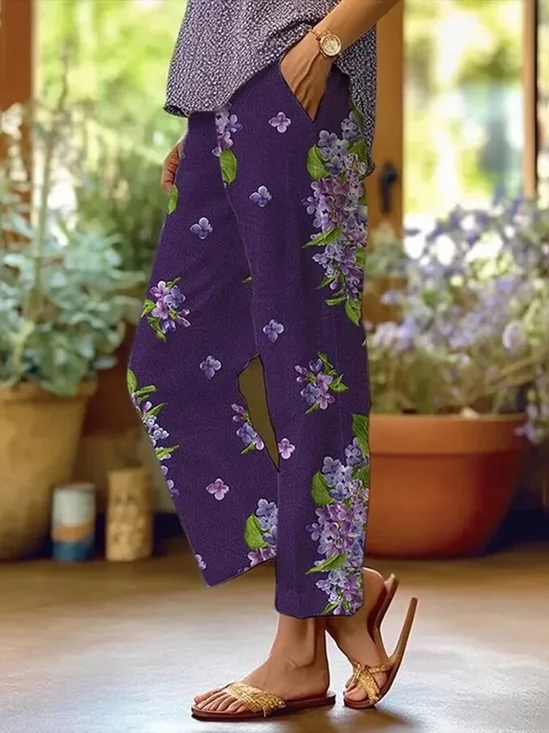 Women Floral Long Pants Casual Spring/Fall Trousers