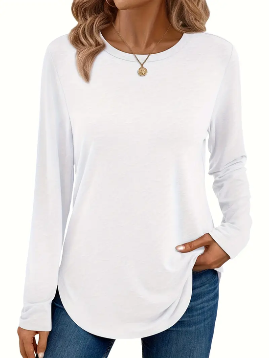 Women Plain Color Long Sleeve Tee T-shirt Crew Neck Printing Casual Spring/Fall Graphic Tee Top