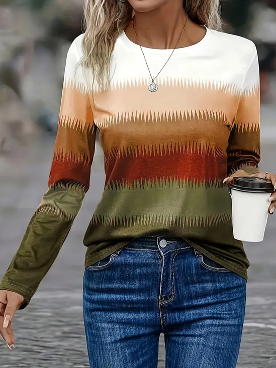 Women Abstract Long Sleeve Tee T-shirt Crew Neck Printing Casual Spring/Fall Graphic Tee Top