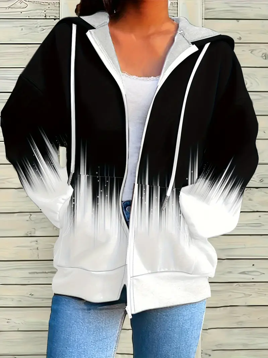 Women Spring/Fall Outerwear Casual Printing Abstract Long Sleeve Hoodie Jacket
