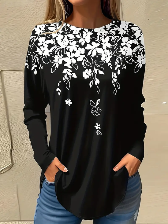 Women Floral Long Sleeve Tee T-shirt Crew Neck Printing Casual Spring/Fall Graphic Tee Top