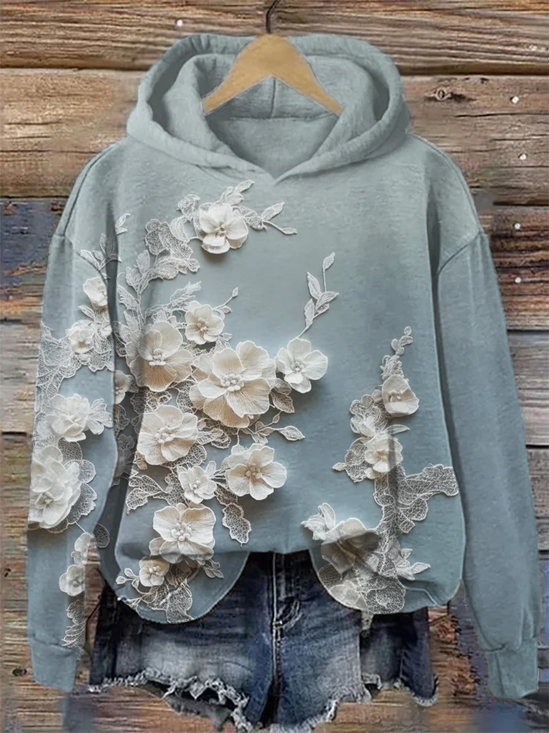 Women Floral Spring/Fall Printing Long Sleeve Casual Daily Hoodie