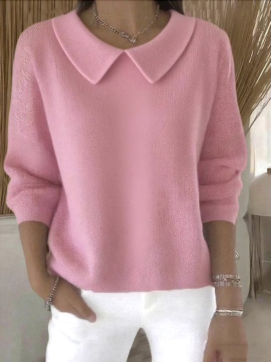 Women Plain Spring/Fall Casual Long Sleeve Shawl Collar Cotton Sweater