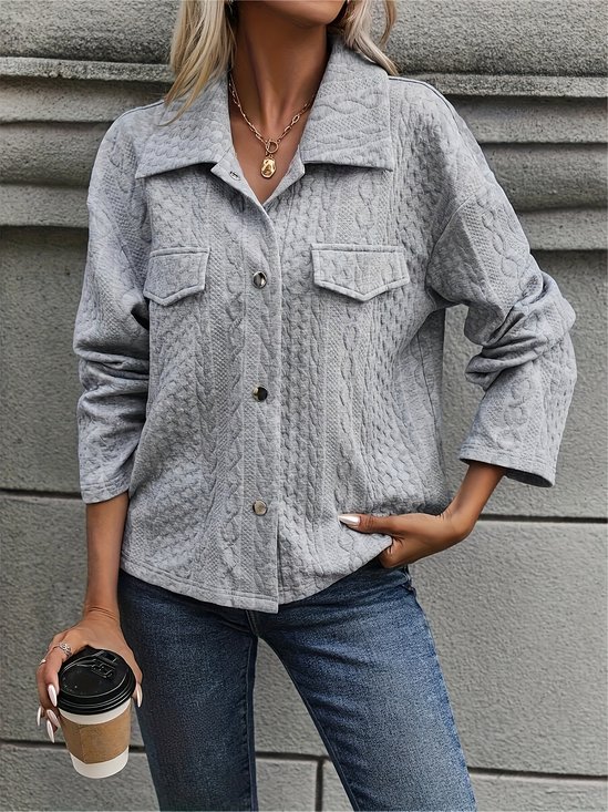 Women Spring/Fall Outerwear Vintage Jacquard Plain Long Sleeve Shawl Collar Jacket