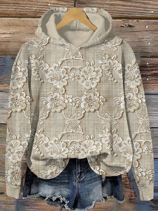 Women Floral Spring/Fall Printing Long Sleeve Casual Daily Hoodie