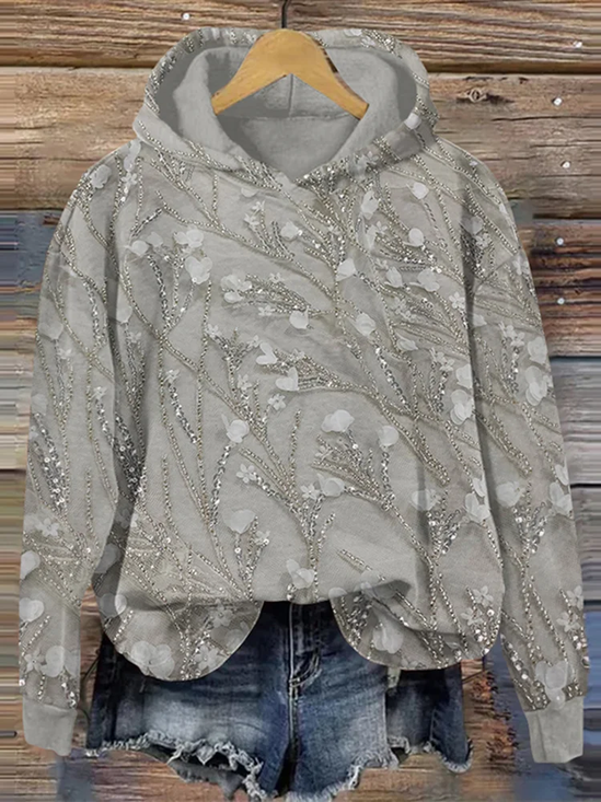 Women Floral Spring/Fall Printing Long Sleeve Casual Daily Hoodie