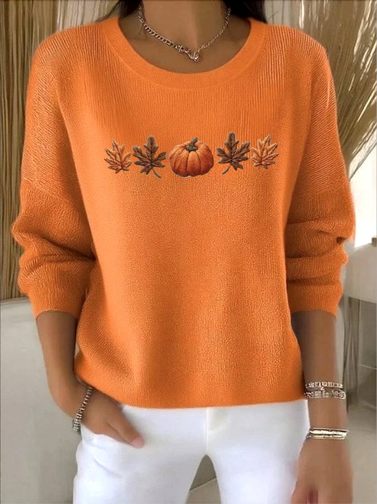 Women Plants Spring/Fall Vintage Long Sleeve Crew Neck Cotton Sweater