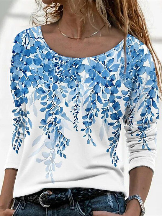 Women Floral Long Sleeve Tee T-shirt Crew Neck Printing Casual Spring/Fall Graphic Tee Top