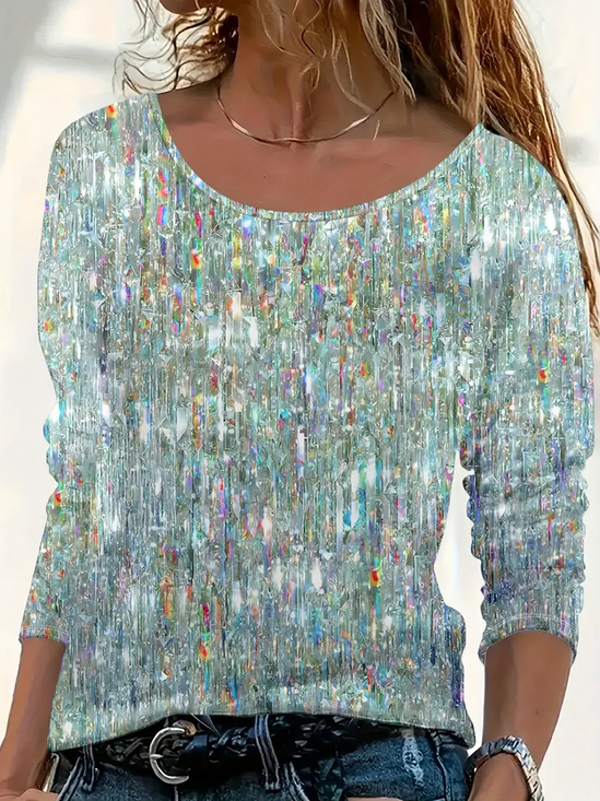 Women Abstract Long Sleeve Tee T-shirt Crew Neck Printing Casual Spring/Fall Graphic Tee Top