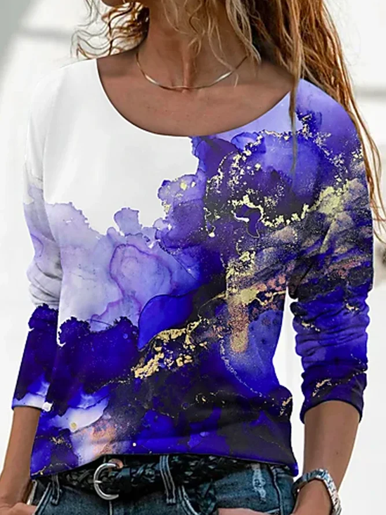 Women Abstract Long Sleeve Tee T-shirt Crew Neck Printing Casual Spring/Fall Graphic Tee Top