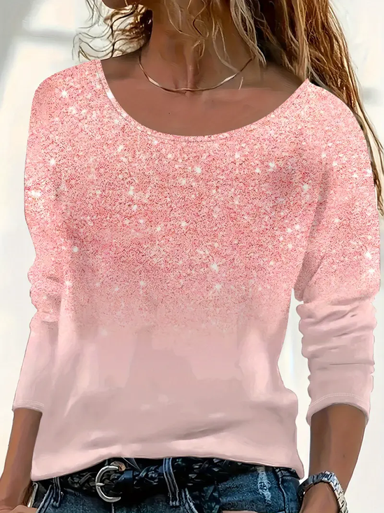 Women Abstract Long Sleeve Tee T-shirt Crew Neck Printing Casual Spring/Fall Graphic Tee Top