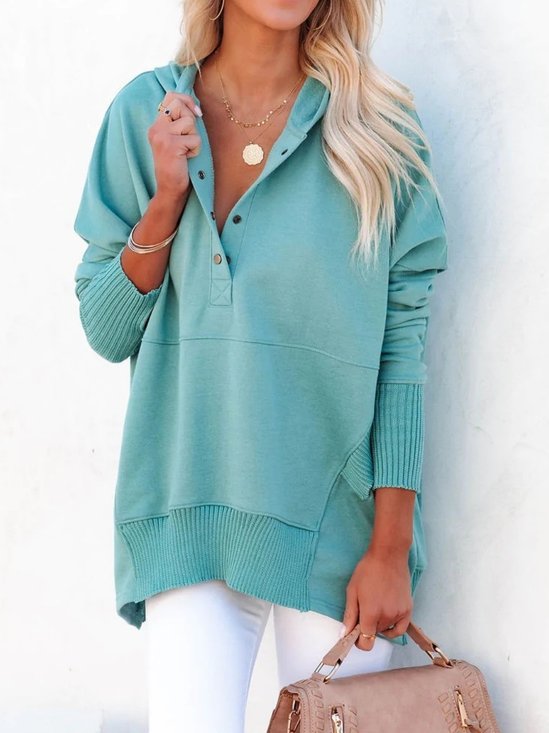 Women Plain Hoodie Split Joint Vintage Spring/Fall Long Sleeve Sweatshirt