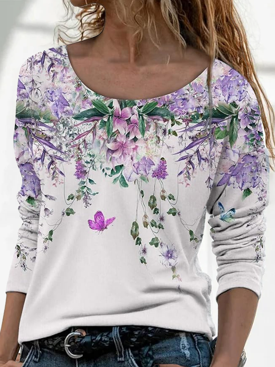 Women Floral Long Sleeve Tee T-shirt Crew Neck Printing Casual Spring/Fall Graphic Tee Top