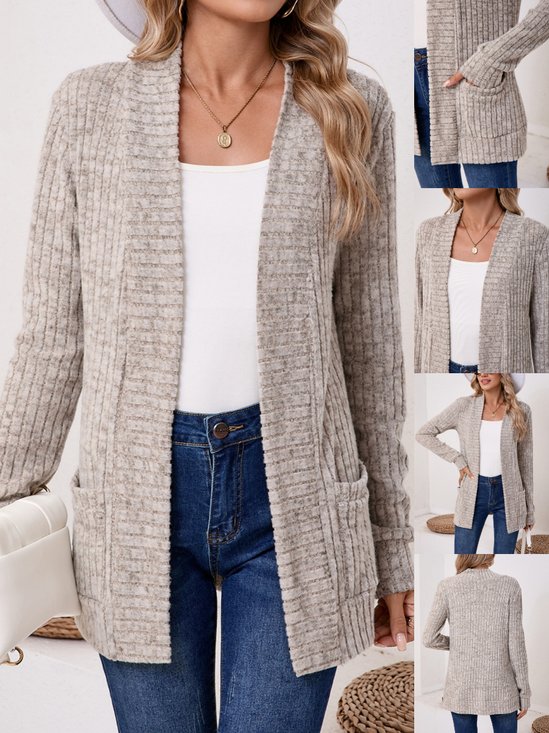 Women Plain Spring/Fall Cover-up Vintage Split Joint Lightweight Cardigan