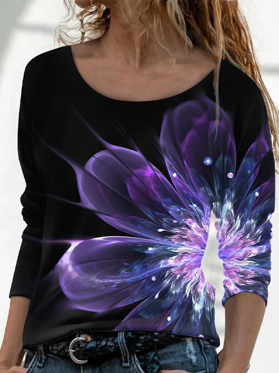 Women Abstract Long Sleeve Tee T-shirt Crew Neck Printing Casual Spring/Fall Graphic Tee Top