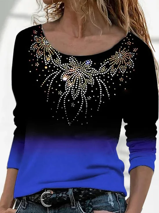 Women Ombre Long Sleeve Tee T-shirt Crew Neck Printing Casual Spring/Fall Graphic Tee Top
